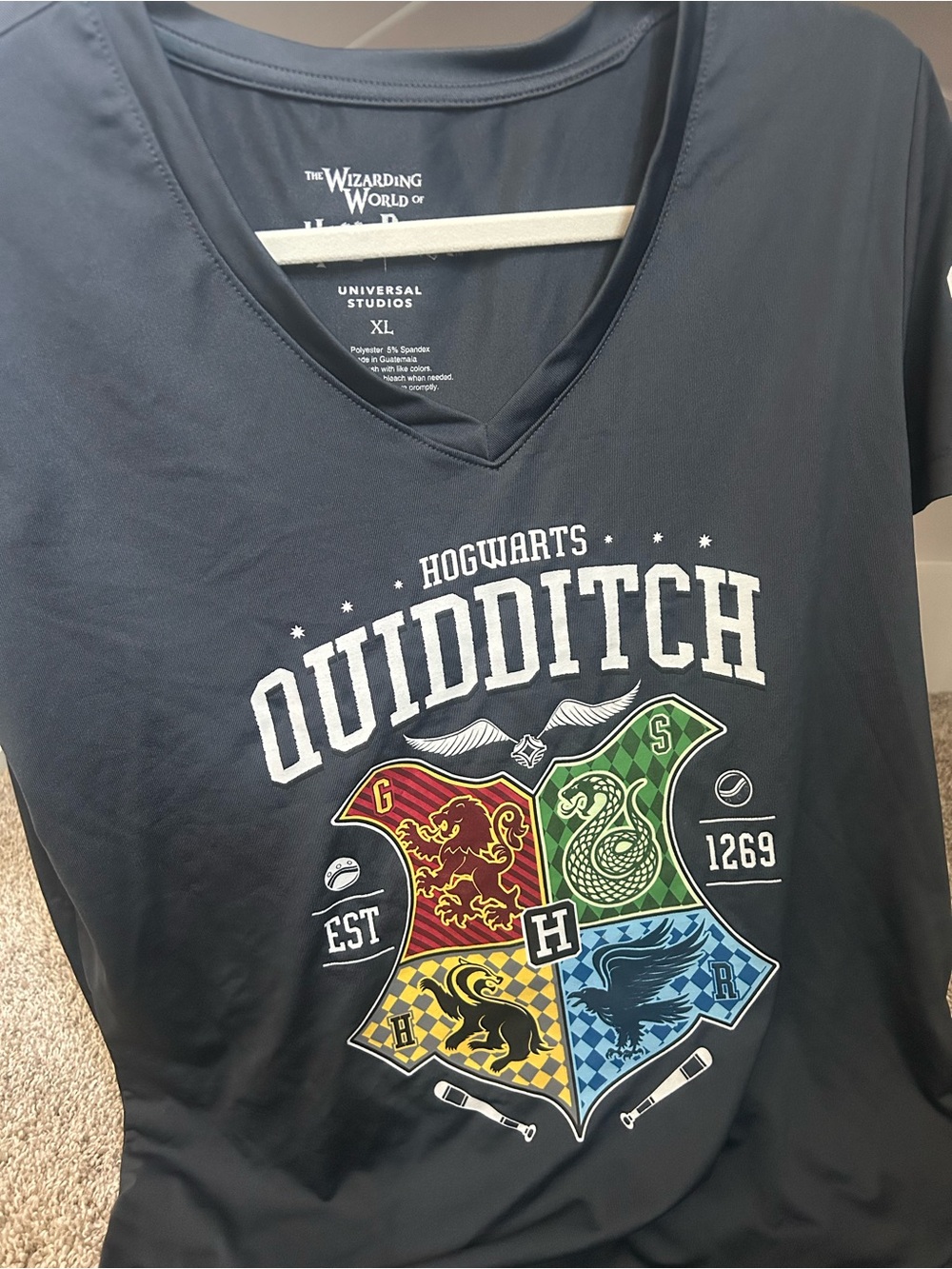 Hogwarts Quidditch Crest V-Neck T-Shirt - Black
